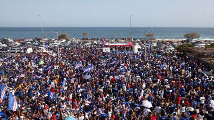 A drone view shows the Quebra Canela beach where Cabo Verde fans gather with their national flags to welcome their players and celebrate their arrival from the US | Danilson Sequeira | Reuters