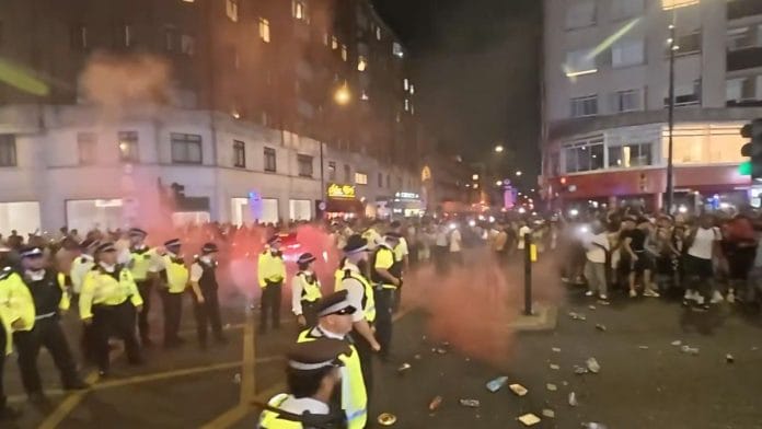 According to the police, bottles and fireworks were thrown at officers during the disturbances | Screengrab from video