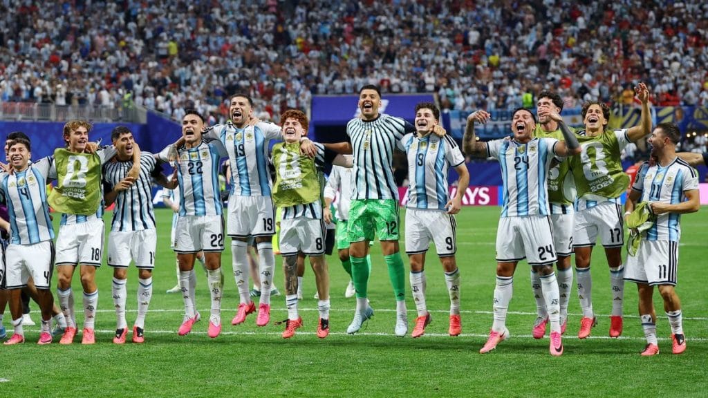 Argentina celebrates after winning the match against Egypt in the FIFA World Cup Round of 16 | Carlos Barria | Reuters