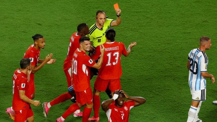 Breel Embolo was sent off in the 72nd minute for simulation | Albert Gea | REUTERS