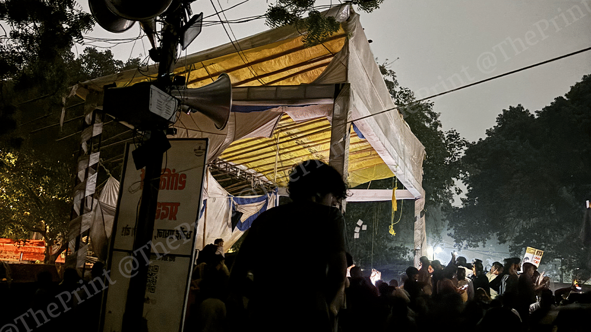 Main stage at CJP protest site at Jantar Mantar in New Delhi on 20 July 2026 | Samridhi Tewari/ThePrint