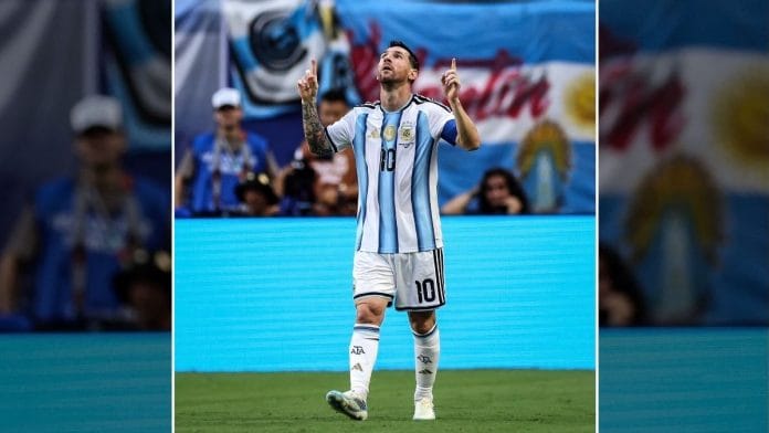 Lionel Messi celebrates after scoring the opening goal for Argentina against Cabo Verde in the 2026 FIFA World Cup early Saturday | @fifaworldcup, Instagram