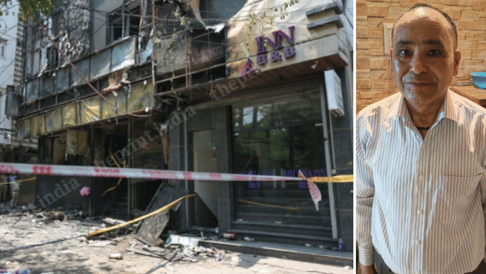 21 people were killed in the fire at a B&B in Malviya Nagar Wednesday; (right) Cook Kesar Negi has been granted bail | Suraj Singh Bisht | ThePrint/ANI via Delhi Police