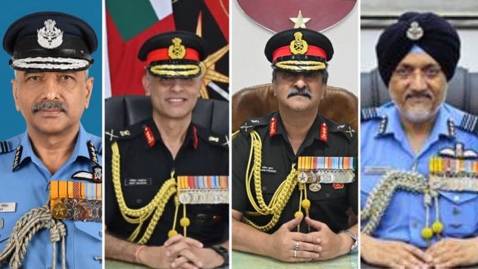 From left: Air Marshal Ashutosh Dixit has taken over as Vice-Chief of the Air Staff, Lieutenant General Mohit Malhotra, appointed General Officer Commanding-in-Chief of the South Western Command, Lt Gen Rajesh Pushkar has assumed charge as General Officer Commanding-in-Chief, Southern Command, and Air Marshal Tejinder Singh took over as Chief of Integrated Defence Staff to Chairman Chiefs of Staff Committee (CISC) | Source: PIB