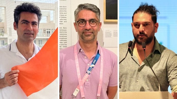 (L-R) Mohammad Kaif, Abhinav Bindra and Yuvraj Singh publicly supported the CJP-led student protests | Source: X