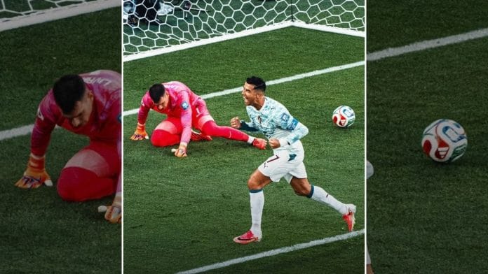 Cristiano Ronaldo celebrates after equalising for Portugal in the Round of 32 clash against Croatia early Friday | @fifaworldcup, Instagram