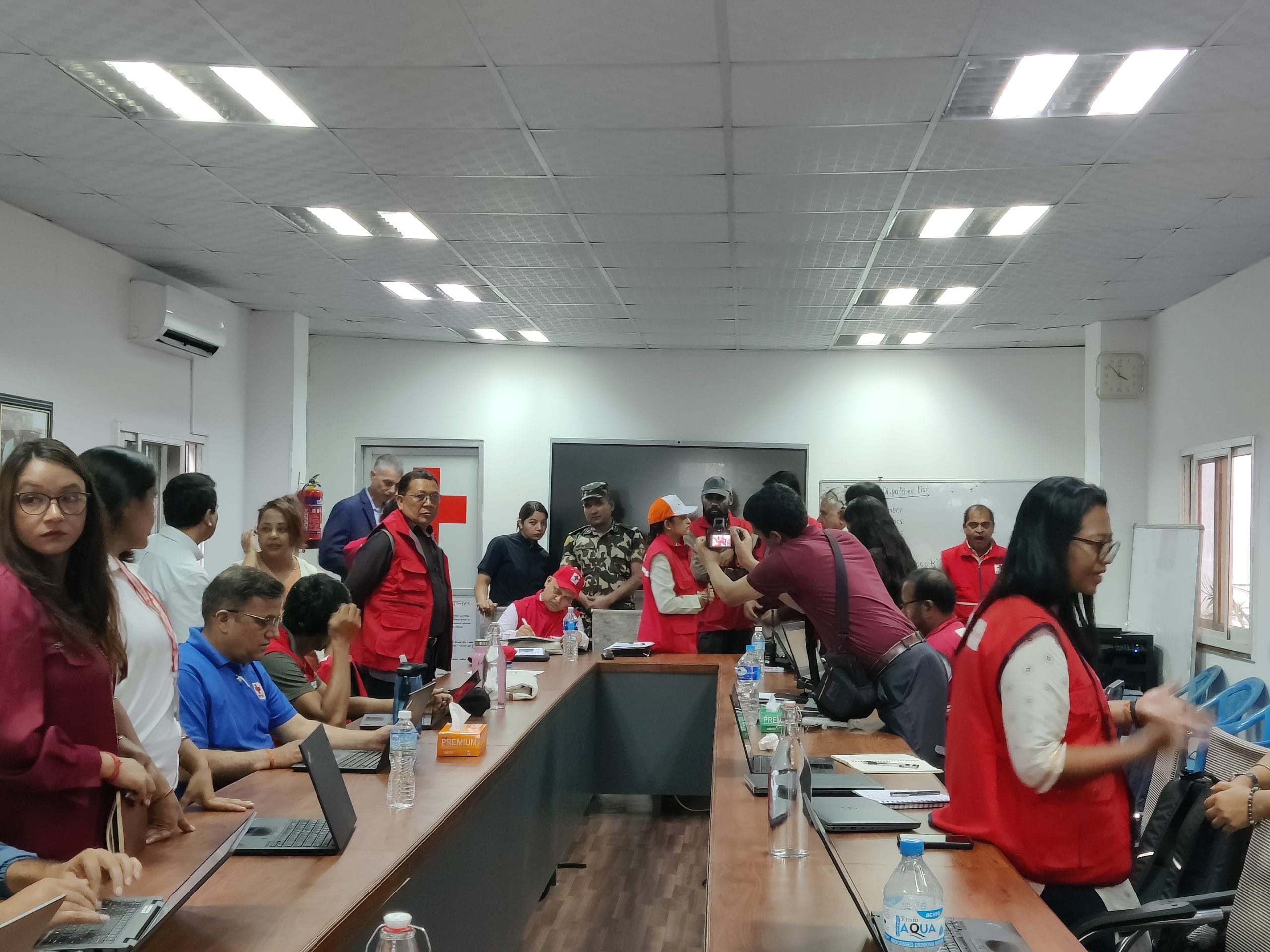 Bhandari along with other Nepal Red Cross team members at the meeting with Sita Badi, Nepal Minister for Women, Children and Senior Citizens on flood rescue efforts | Akanksha Mishra, ThePrint