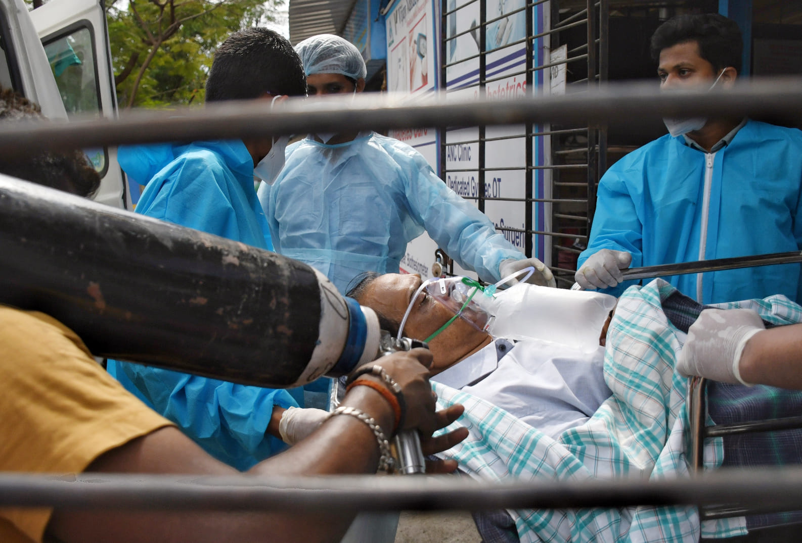 Patients being shifted from Vijay Vallabh COVID care hospital after 13 people have died after a fire broke out inside Intensive Care Unit (ICU), in Mumbai in the early hours of Friday. | ANI Photo