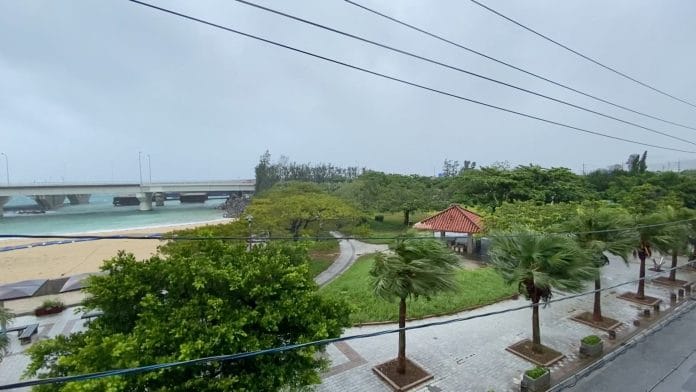 Trees sway in strong winds as Typhoon Dolphin approaches, in Naha, Okinawa Prefecture, Japan | Screengrab obtained from a social media video /@SleepdeeplyGG/X/via REUTERS
