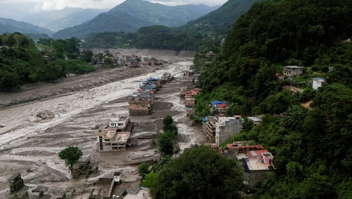 A drove view of mud covered properties following a flash flood at Trishuli in Nuwakot district, Nepal, August 26, 2026. | Navesh Chitrakar/Reuters