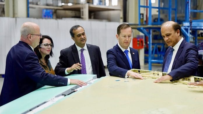 US Ambassador to India Sergio Gor witnesses advanced aerospace manufacturing during his visit to the Tata Lockheed Martin Aerostructures Limited (TLMAL) facility, in Hyderabad on Monday. | @USAmbIndia X/ANI