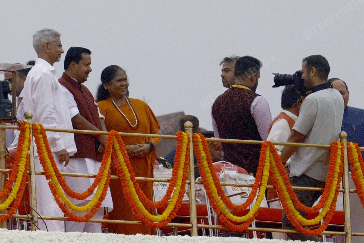 Minster of External Affairs S. Jaishankar and BJP National President Nitin Nabin and Sadhvi Niranjan Jyoti pose for the picture at Red Fort | Praveen Jain | ThePrint