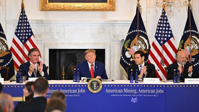 Doug Burgum, US secretary of the interior, from left, US President Donald Trump, Marco Rubio, US secretary of state, and Howard Lutnick, US commerce secretary, during an American mining industry roundtable at the State Department in Washington, DC | Bloomberg