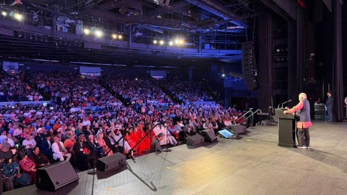 RSS chief Mohan Bhagwat delivering keynote address at “Universal Oneness Celebration” at Madison Square Garden in New York on 29 August, 2026 | X @RSSorg