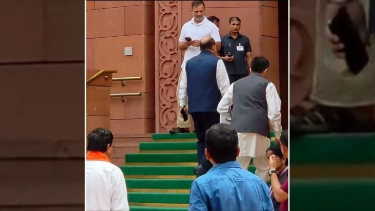 Rahul <strong class='ep-highlight'>Gandhi</strong> greets Raghav Chadha. Social media users call it ‘absolute cinema’