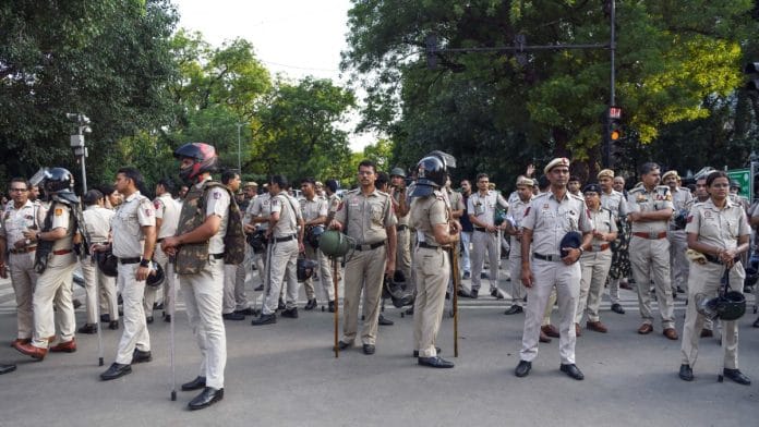 File photo of police force deployed near Jantar Mantar amid CJP protest on 23 July | Rahul Singh/ANI