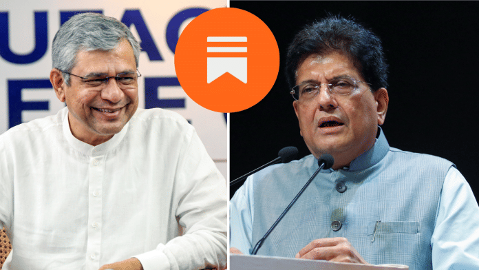 File photos of Modi govt ministers Ashwini Vaishnaw and Piyush Goyal | ANI