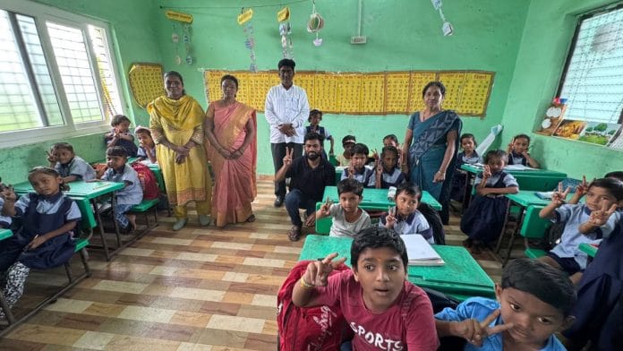 Pictures of students sitting on benches shared by Abhijeet Dipke | X