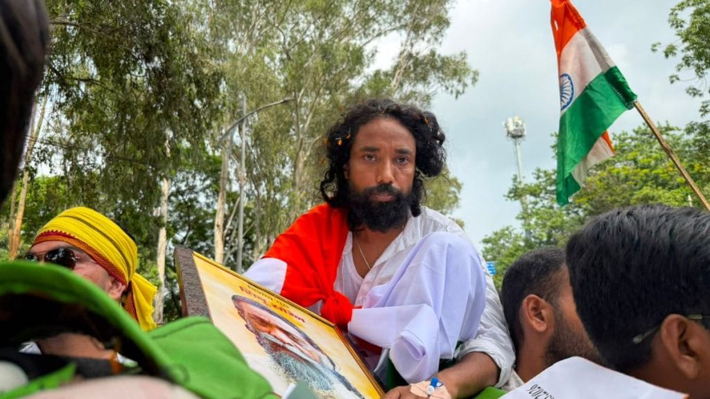 Student leader Devendra Nath Mahato, on hunger strike for several days, at the site. Nootan Sharma | ThePrint