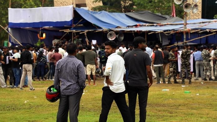 Protesters at Ranchi’s Jaipal Singh Munda stadium on 6 August 2026 | Anisha Nehra/ThePrint