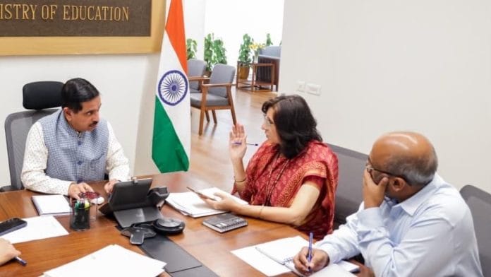 Education Minister Pralhad Joshi holding a meeting with Secy, Dept of Higher Education and NTA DG, among others in New Delhi on 17 August, 2026 | X @EduMinOfIndia