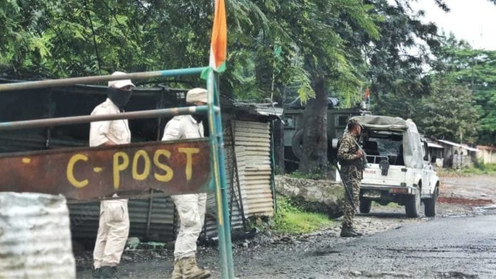 Representational | File photo of a check post set up at the border of a village in Manipur's Kangpokpi | Suraj Singh Bisht/ThePrint