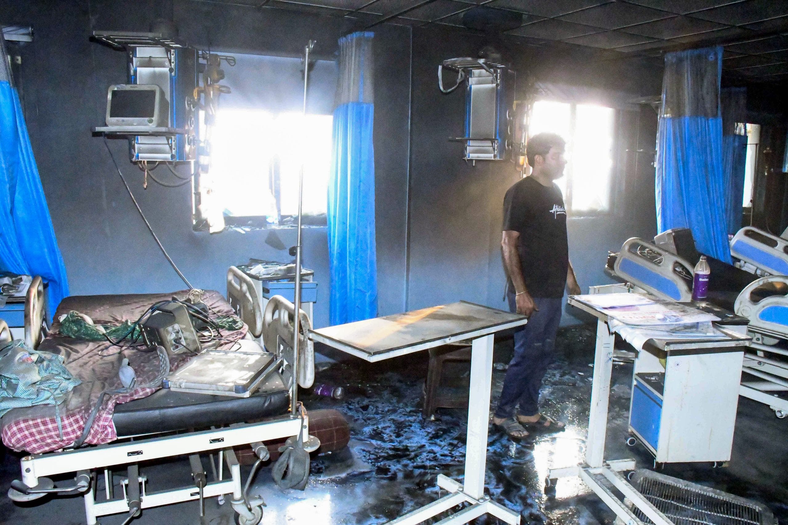 Charred remains after a massive fire broke out in the Intensive Care Unit (ICU) at Prasad Hospital, causing at least four deaths and several other casualties, in Muzaffarpur on 4 June this year | ANI