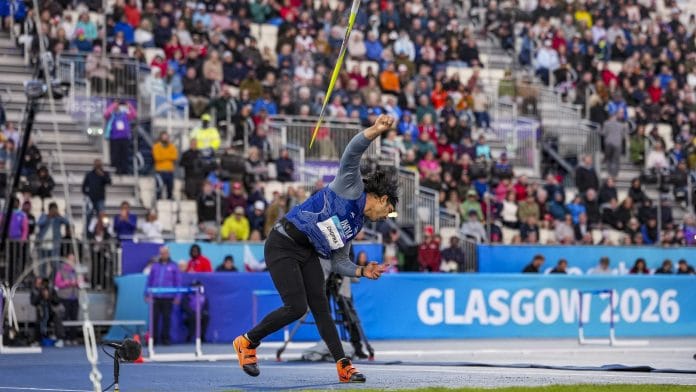Glasgow: India's Neeraj Chopra in action during the men's javelin throw final at the Commonwealth Games 2026, in Glasgow, Scotland | Ravi Choudhary/PTI