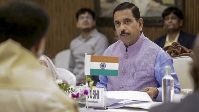 Union Minister for Education Pralhad Joshi meets South Africa's Minister of Basic Education Siviwe Gwarube and Deputy Minister of Higher Education and Training Buti Kgwaridi Manamela, unseen, to discuss cooperation in education, skilling, research and digital learning, in Jaipur, Rajasthan. | PTI