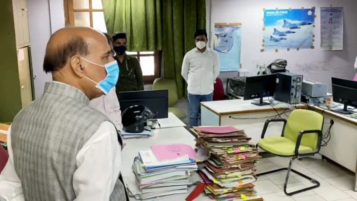 Representational | Defence Minister Rajnath Singh at offices in the Ministry of Defence, at South Block, in New Delhi on 25 October, 2021 | ANI