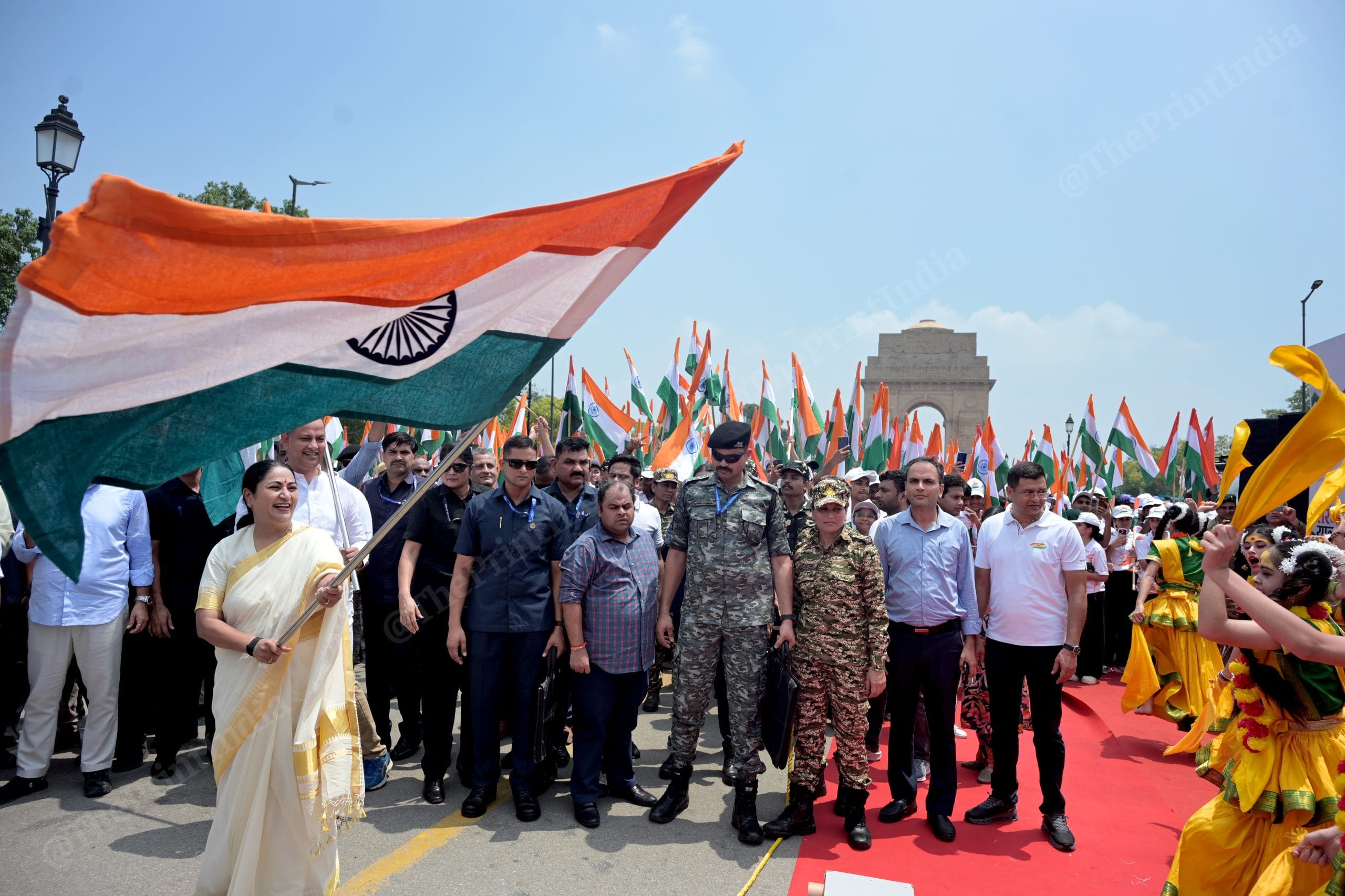 Delhi CM Rekha Gupta, BJP National President Nitin Nabin, senior leaders & students participate in 'Tiranga Yatra- Har Ghar Tiranga, Har Man Tiranga' at Kartavya Path in New Delhi on 12 August, 2026. | Suraj Singh Bisht/ThePrint