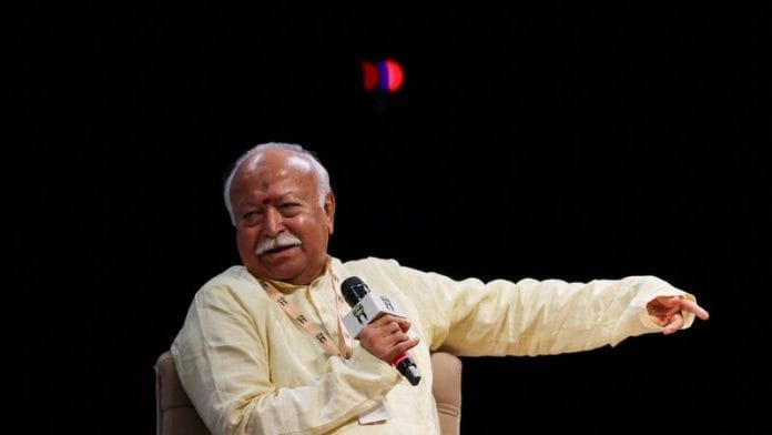 FILE PHOTO: Rashtriya Swayamsevak Sangh (RSS) chief Mohan Bhagwat addresses students during the India International Movement to Unite Nations (I.I.M.U.N.) 15th Anniversary Championship Conference in Mumbai, India, August 6, 2026. REUTERS/Francis Mascarenhas/File Photo