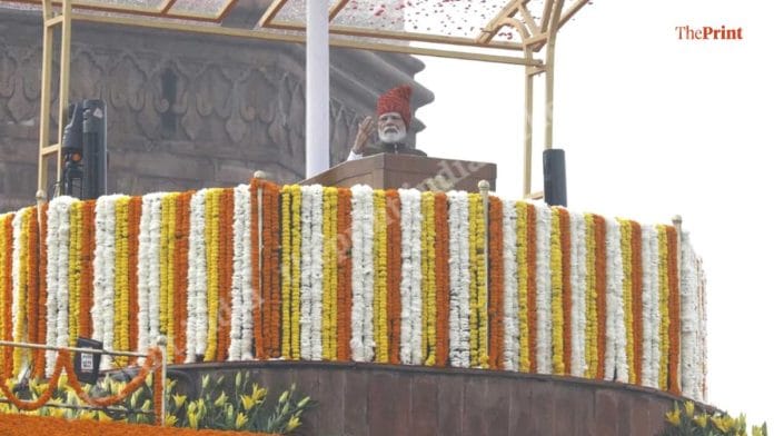 Prime Minister Narendra Modi speaking at the Red Fort on India's 80th Independence Day | Praveen Jain | ThePrint