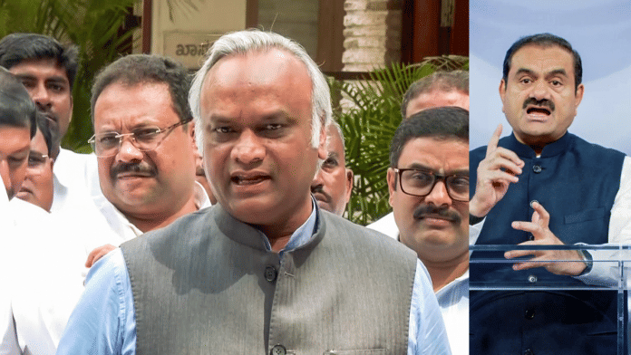 Karnataka minister Priyank Kharge (left) says any project being awarded to Adani group does not change the Congress' views on Gautam Adani (right). | ANI