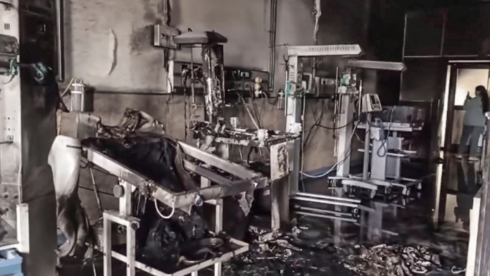 Charred remains of medical equipment after fire in NICU of govt hospital in Maharashtra's Amravati on 24 August, 2026 | PTI