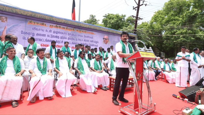 DMK MLA Udhayanidhi Stalin at the event in Thanjavur where he made the controversial remark on Monday. | X/@Office_of_Udhay