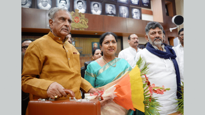 Gayathri Shantegowda after taking oath as an MLC at the Legislative Council chairperson's office on Thursday. Karnataka Chief Minister DK Shivakumar (right) was present on the occasion | X/@CMofKarnataka