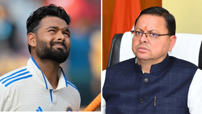 File photo of Indian cricketer Rishabh Pant and Uttarakhand CM Pushkar Singh Dhami | X