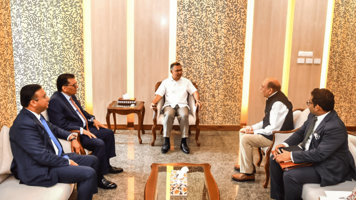 Indian High Commissioner Dinesh Trivedi calls on Bangladesh PM Tarique Rahman in Dhaka on Monday. | ANI