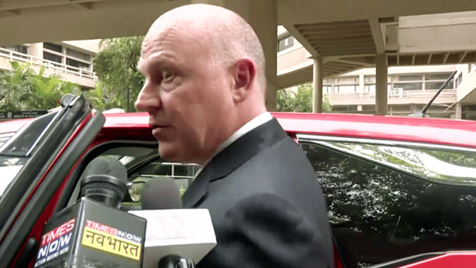 Air India’s outgoing CEO Campbell Wilson speaks to media Tuesday after meeting senior officials of MoCA and DGCA over Phuket-Delhi flight incident. | ANI