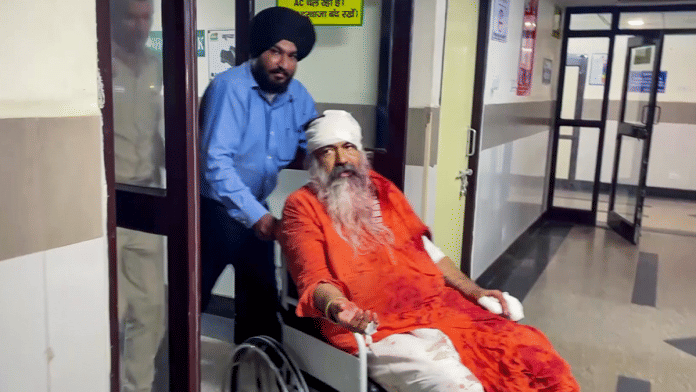 Gursimran Singh Mand on a wheelchair at a hospital after being injured in Ambala on Friday | ANI File