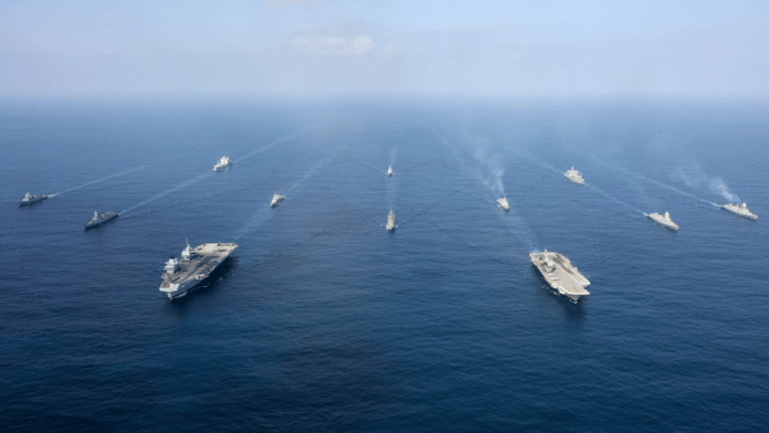 File photo of Indian and British Navies during an exercise | X/@RoyalNavy