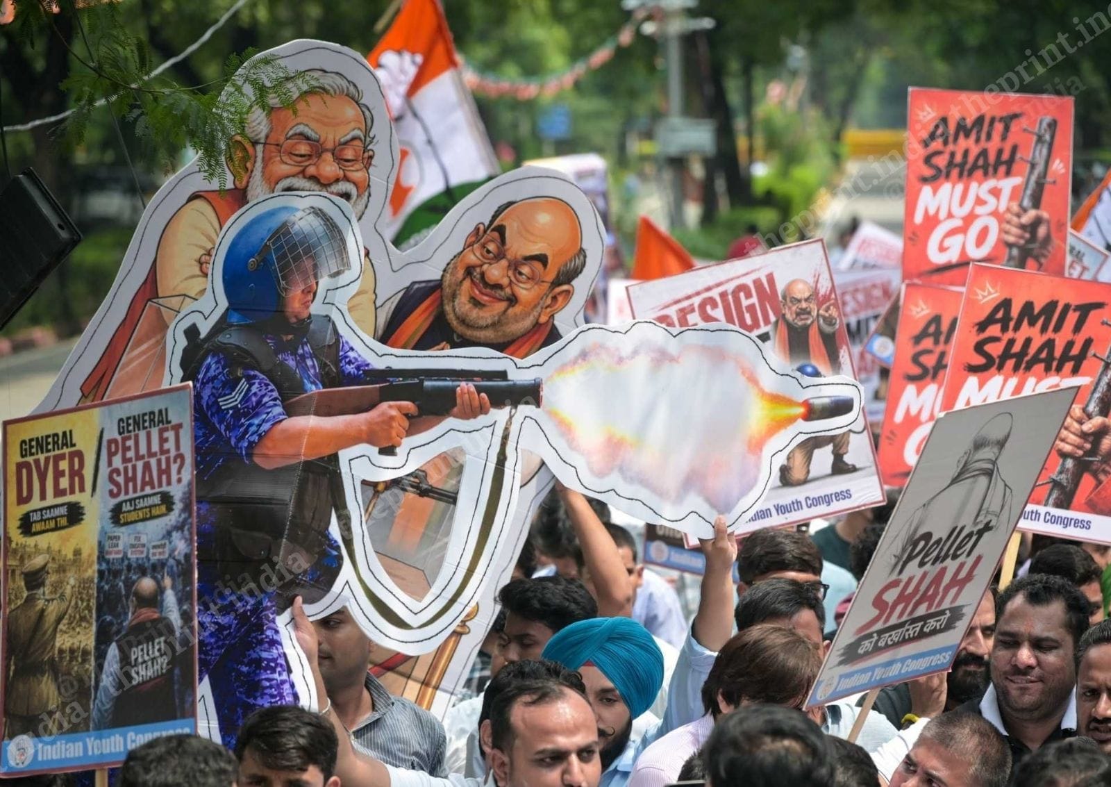 Members of Indian Youth Congress staging protest at BJP office in New Delhi to demand resignation of Union Home Minister Amit Shah on 25 August, 2026 | Suraj Singh Bisht/ThePrint