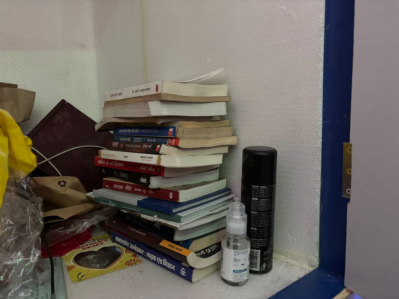 Ankit stack of unfinished books; his family says he used to read every day | Samridhi Tewari/ThePrint