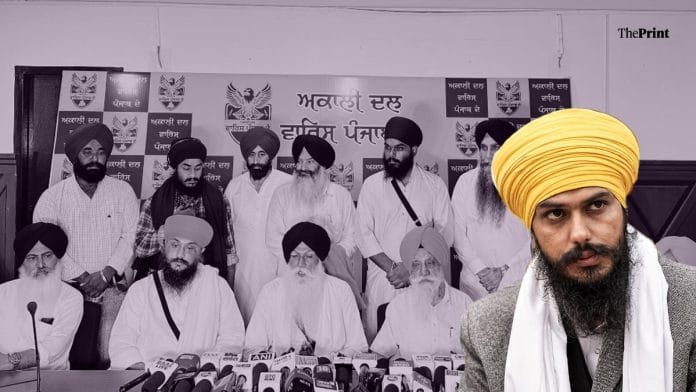 Amritpal’s father Tarsem Singh (centre-sitting) with Akali Dal (Waris Punjab De) leaders during a press conference on 11 August, 2026 | X @officialadwpd