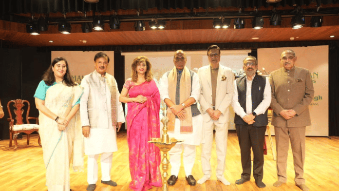 Defence Minister Rajnath Singh with MP Bansuri Swaraj, Gautam Buddh Nagar MP Dr Mahesh Sharma, former Cabinet Secretary Rajiv Gauba, Member of NITI Aayog, television anchor and journalist Rajat Sharma, Dr Harsh Mahajan, Founder & Chairman, Mahajan Imaging & Labs, and Ritu Mahajan, Co-Founder and Executive Director, Mahajan Imaging & Labs, at the launch | By special arrangement