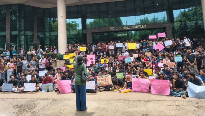 IIT Delhi students protesting outside Lecture Hall Complex | By special arrangement