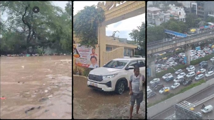Video grabs of waterlogged roads in Gurugram Tuesday | X