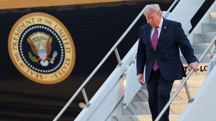 Representational image: US President Donald Trump deboards the new Air Force One, a plane gifted by Qatar, at Ellsworth Air Force Base in Belle Fourche-Cheyenne Valleys, South Dakota on 3 July | Reuters/Kylie Cooper