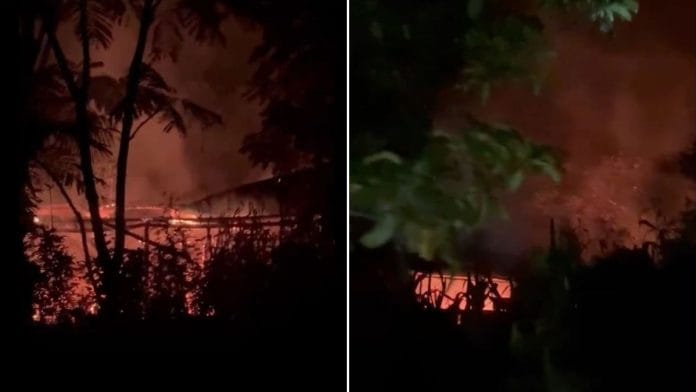 Video grabs showing houses on fire in the village in Champhai block of Kangpokpi district | By special arrangement